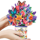 Butterfly Flower Bouquet Pop Up Card, Mother'S Day Flower Cards, Get Well Soon, Includes Envelope And Note Tag.