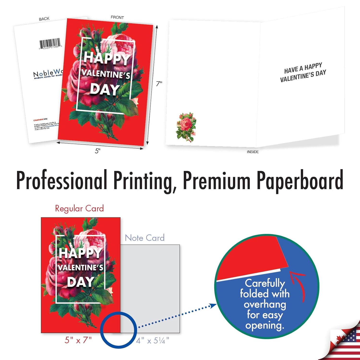 Valentine'S Day Greeting Card With 5 X 7 Inch Envelope (1 Card) Flowers For Valentine C3532Vdg