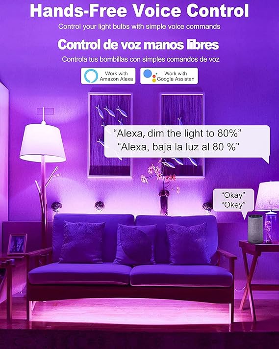 Smart LED Light Bulbs 4 Pack Color Changing WiFi Bluetooth E26 A19 Works with Alexa Google Assistant