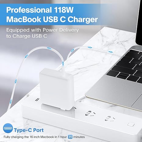 118W USB C Charger Fast Charging Adapter with USB C Cable for MacBook Pro Air M1 M2 M3 M4 M5 iPad Samsung