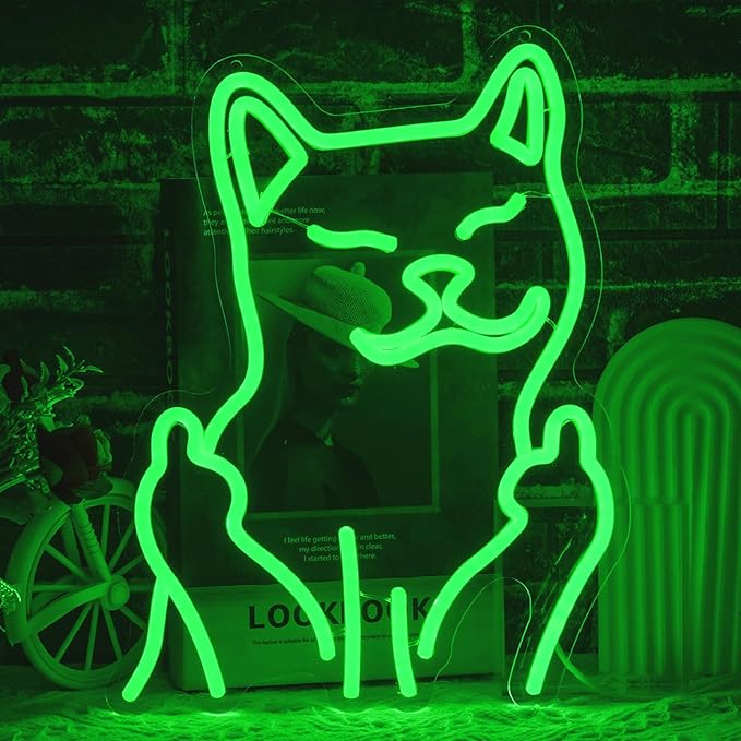 Green Cat Neon Sign USB Powered LED Wall Light for Game Room Man Cave Party Decor