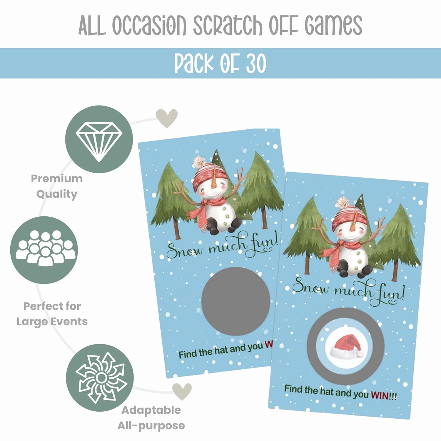 Festive Snowman Scratch-Off Cards: Holiday Party Game For Adults, Family Fun & Group Favors (30 Pack)
