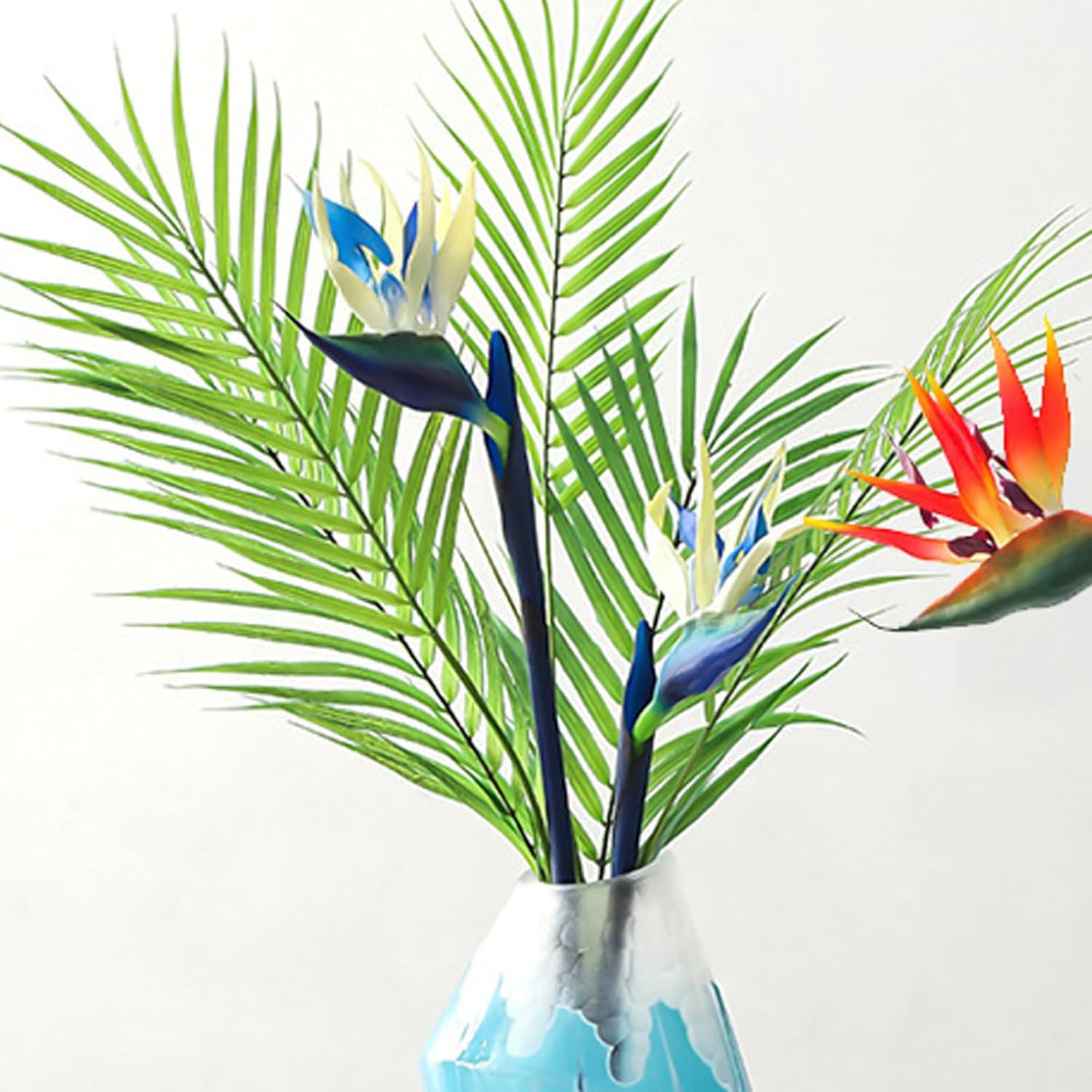 Bird Of Paradise Artificial Plant 6Pcs Rubber Strelitzia Artificial Flowers Bouquet Tropical Flowers For Home Garden Office Wedding Party Decor (Blue)