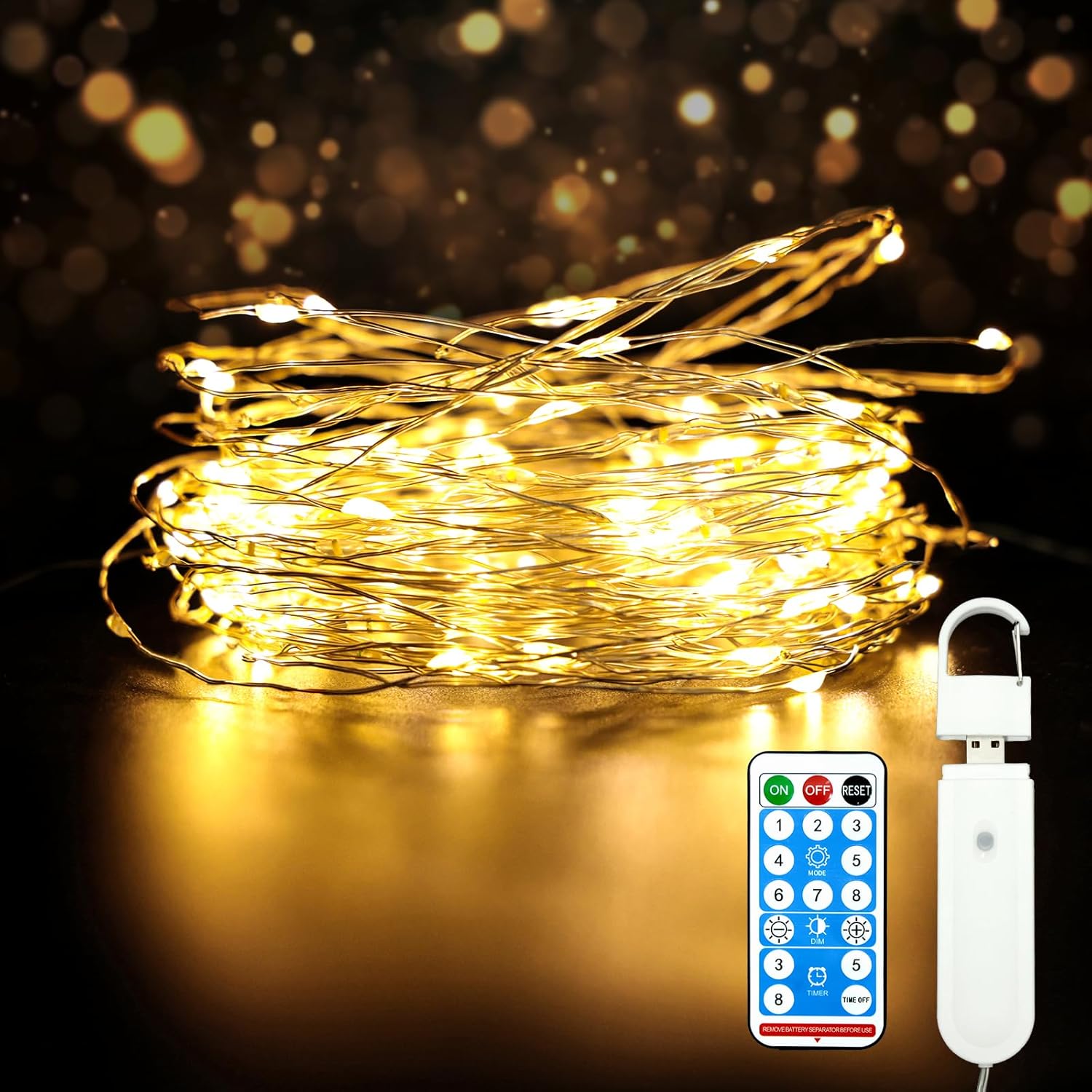 Rechargeable Fairy Lights Battery Operated, 33Ft 100 Leds String Lights With Remote, Waterproof, Mini Twinkle Lights For