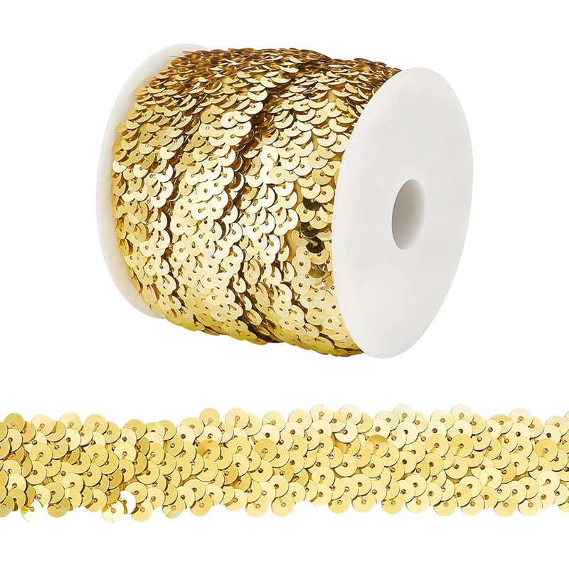 11-Yard 1 Inch Elastic Sequin Trim Metallic Gold Stretch Sequin Trim 3-Row Fab