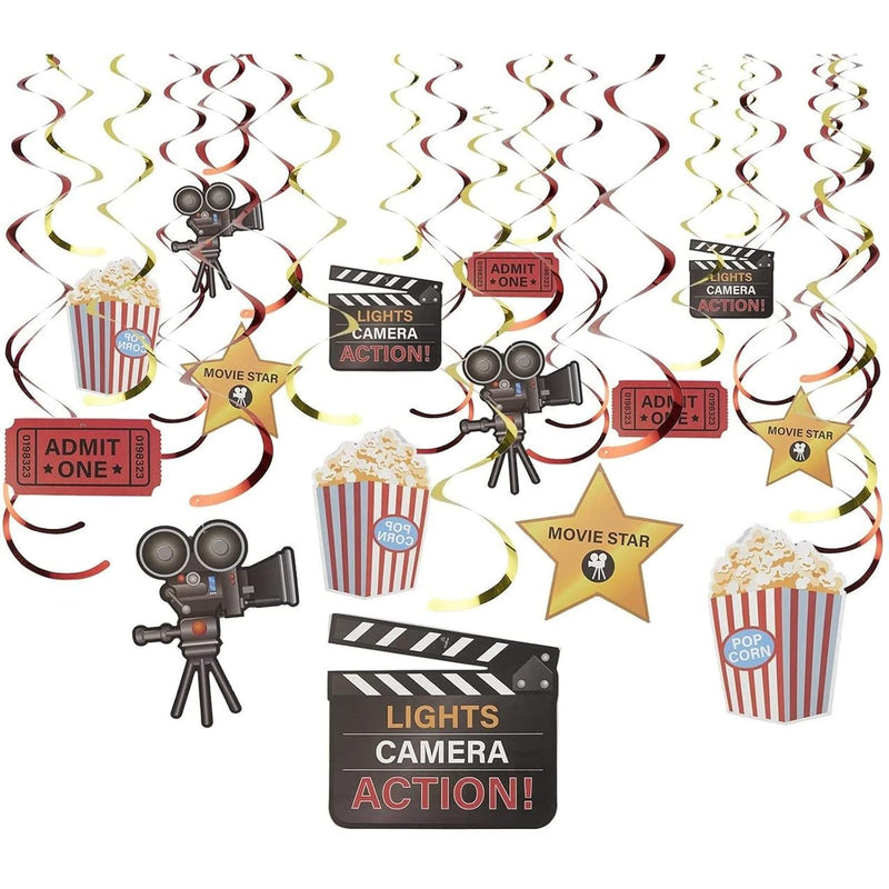 30 Pieces Movie Night Party Decorations, Hanging Paper Theater Decor S