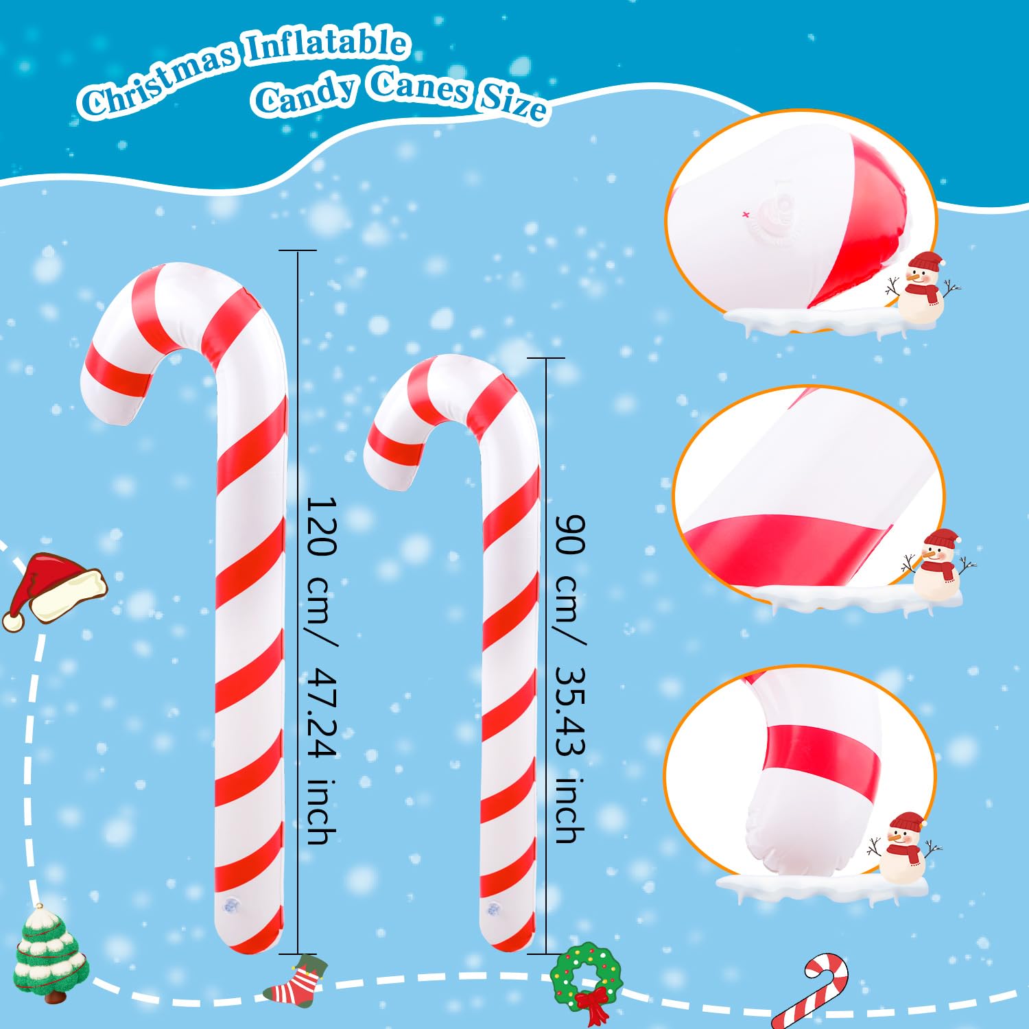 8 Pcs Christmas Inflatable Candy Canes Decorations Large Blow Up Candy Canes Balloons For Courtyard Yard Lawn Christmas