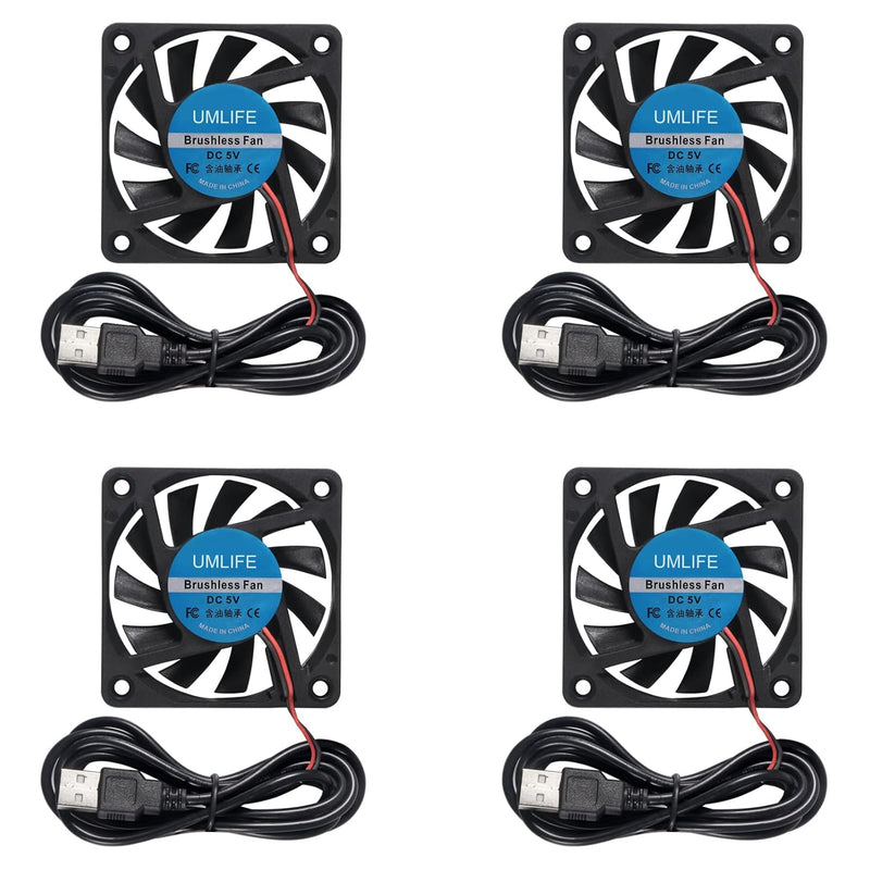 60Mm Fan, 4-Pack 5Volt 0.18A Usb 60X60X10Mm 6010 Brushless Dc Computer Cpu Hea