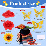 Graduation Cap Decoration Accessories,Faux Rose Sunflower 3D Butterfly Grad Hat Decor For 2025 Graduation Cap Topper Decoration Supply