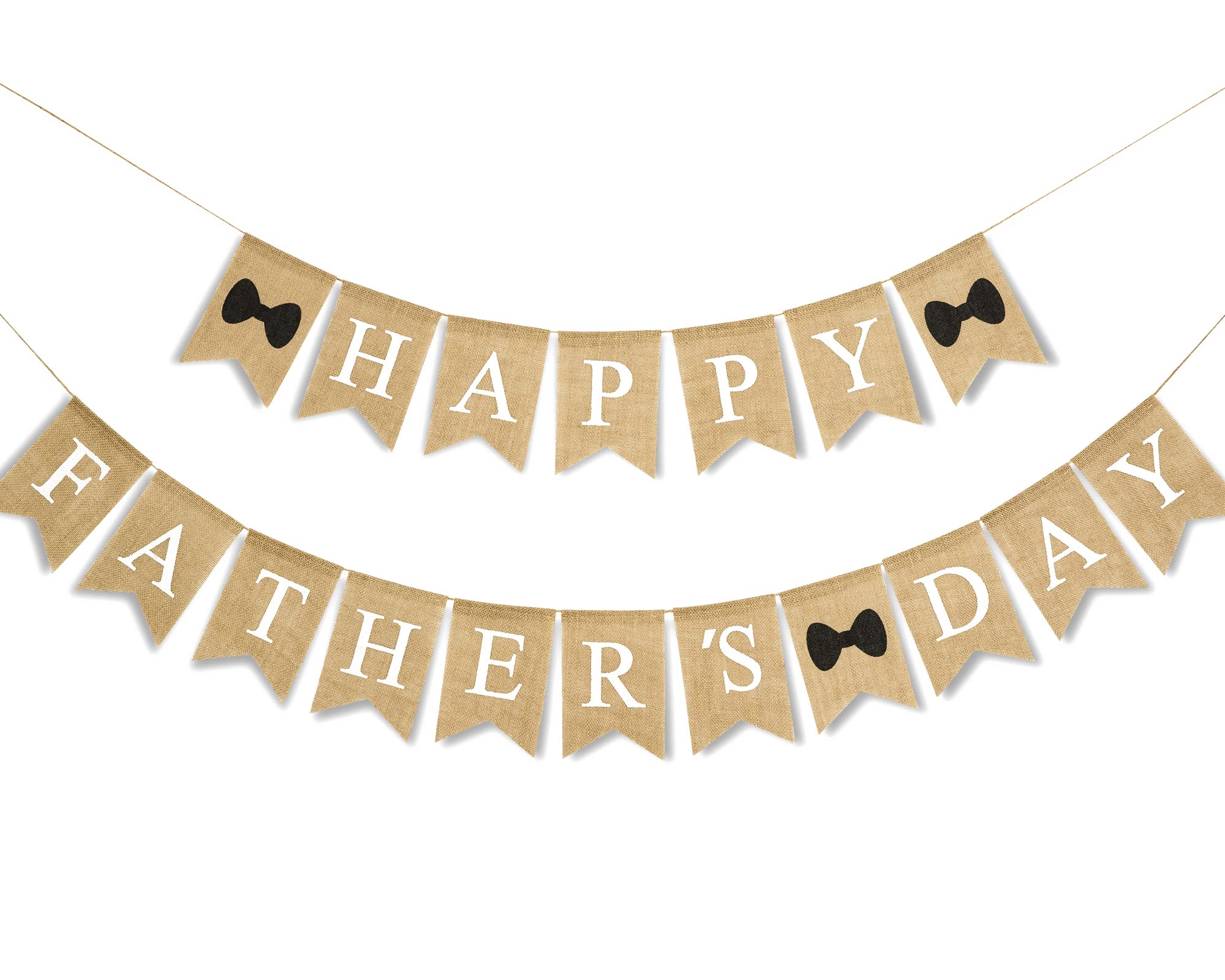 Happy Father's Day Banner Fathers Day Bow Tie Burlap Hanging Banner Garland Rustic Party Decoration for Dad Daddy Birthday Indoor Outdoor Mantel Fireplace Decor Supplies