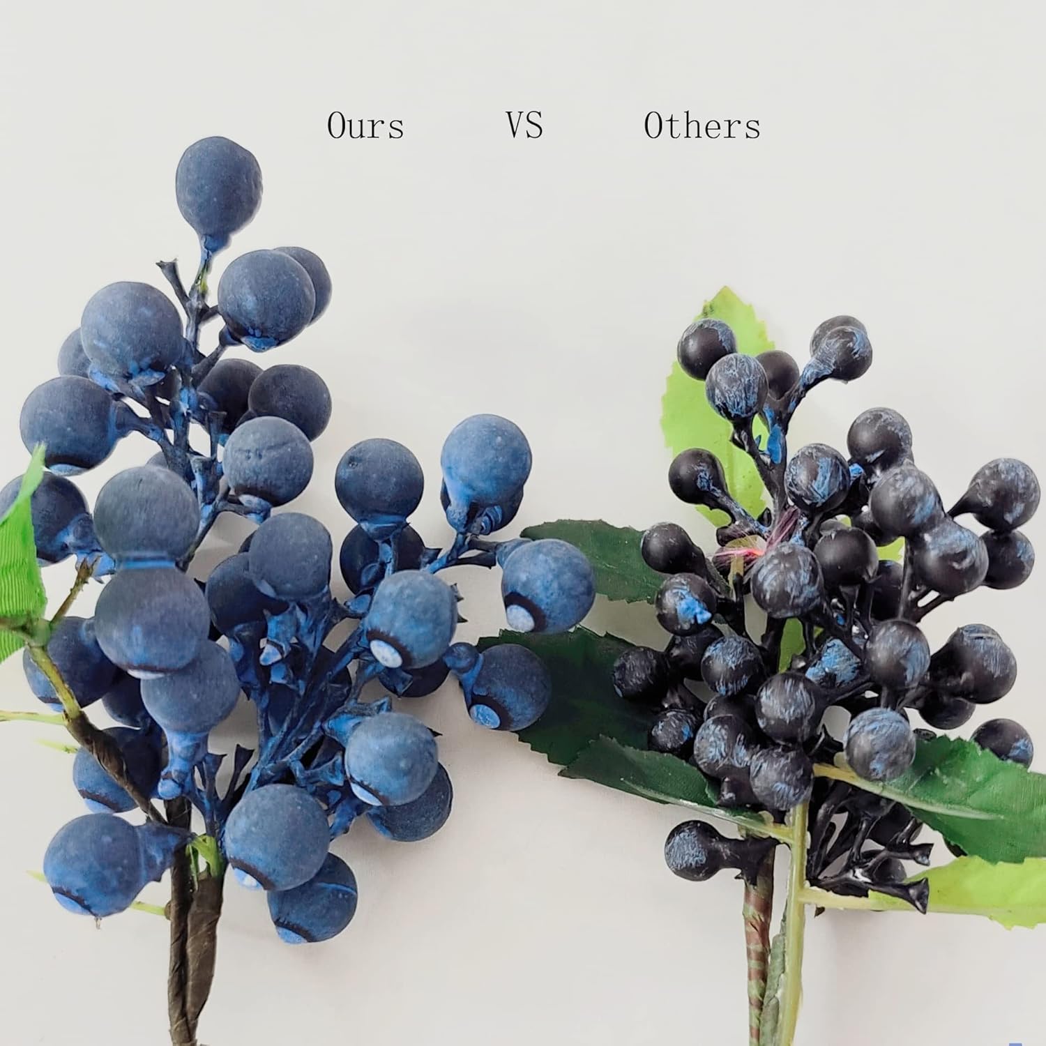 Artificial Blueberries 4 Pieces Lifelike Faux Fruit Berries Fake Flowers For Decoration (Blue)