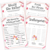 Birthday Party Games Set For Girls, Funny Girls Party Game, Girl Birthday‘S Supplies, Activity, Decorations, Includes Who Knows The Birthday Girl Best, Scattergories, 20 Double Sided Games Cards
