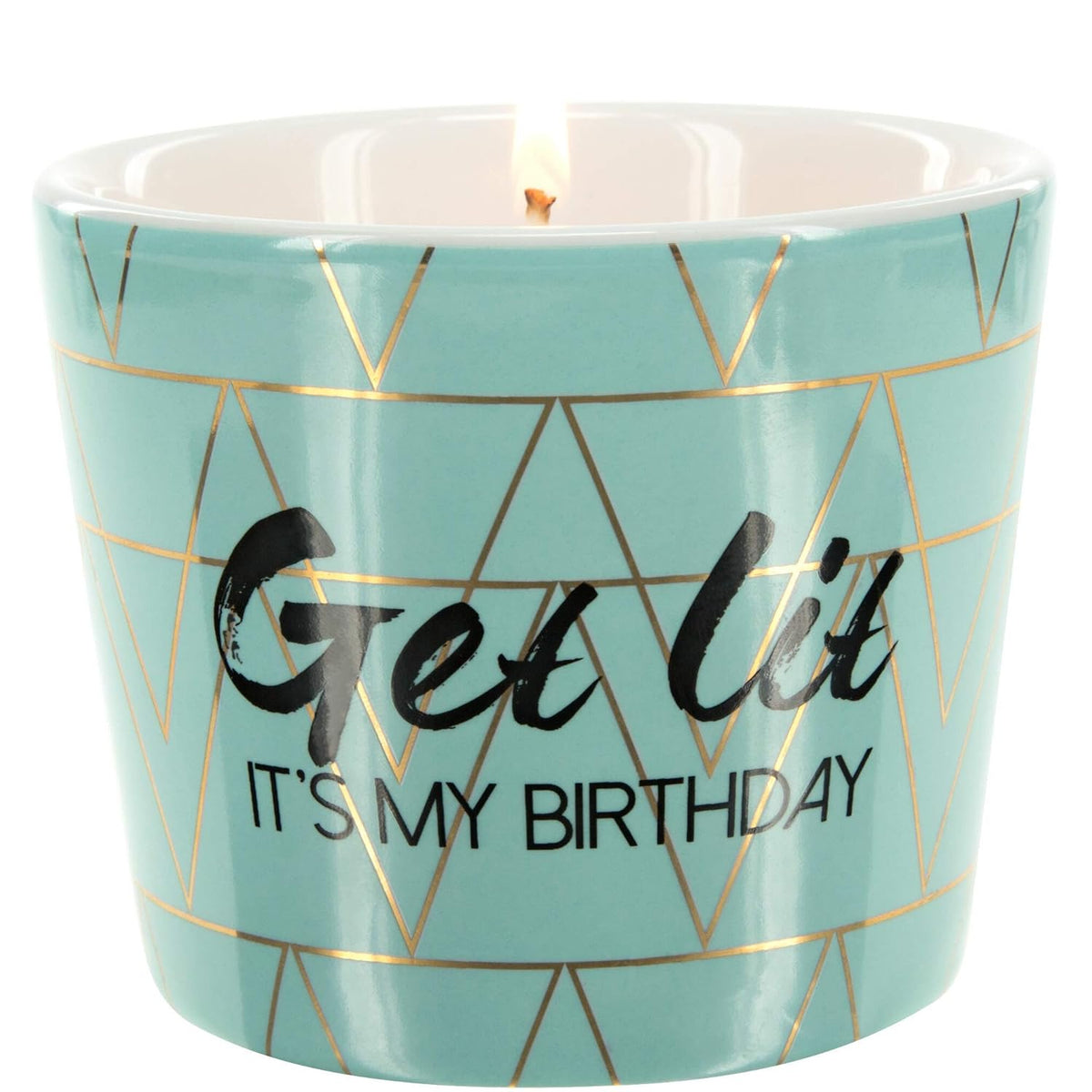 Pavilion Gift Company Green Get Lit It's My Birthday Gold 8oz Tranquility Funny Single Wick Candle in Ceramic Vessel