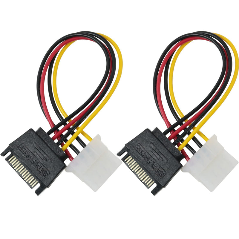 2Pcs Sata 15Pin Male To 4Pin Ide Molex Female Cable For Serial Ata Hard Drives