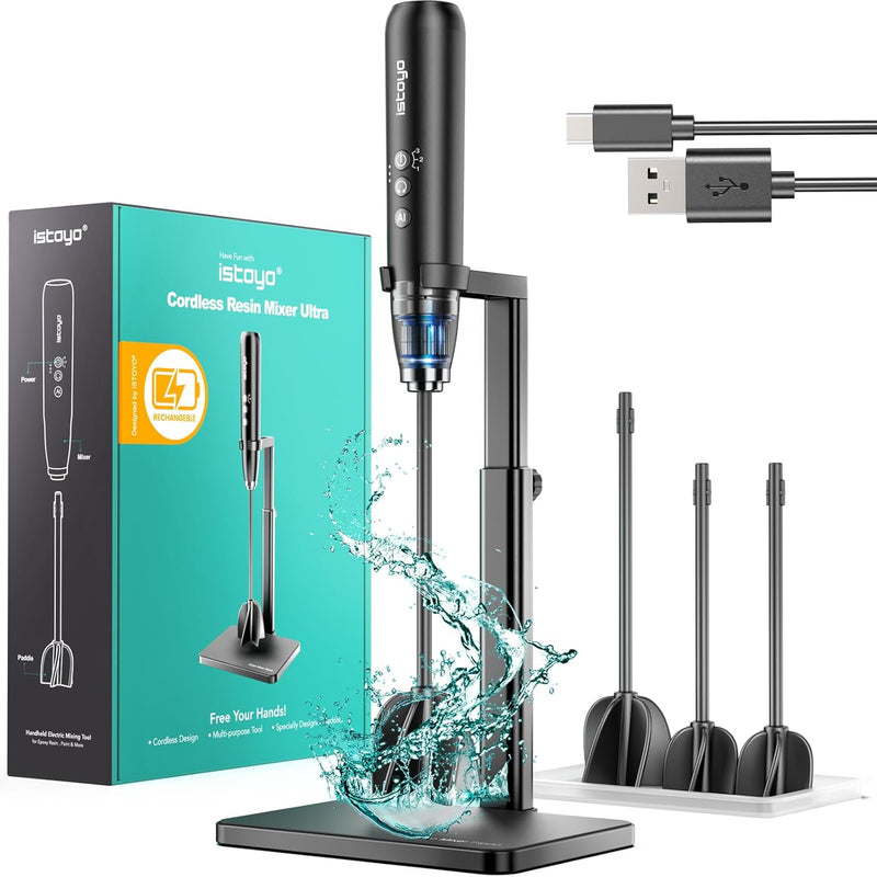 Rechargeable Resin Mixer Ultra, Upgraded 3 Speeds Control Epoxy Mixer With Ai Mode, Epoxy Resin Mixer, Resin Stirrer For Resin Molds, Diy Crafts, 4 Included Paddles