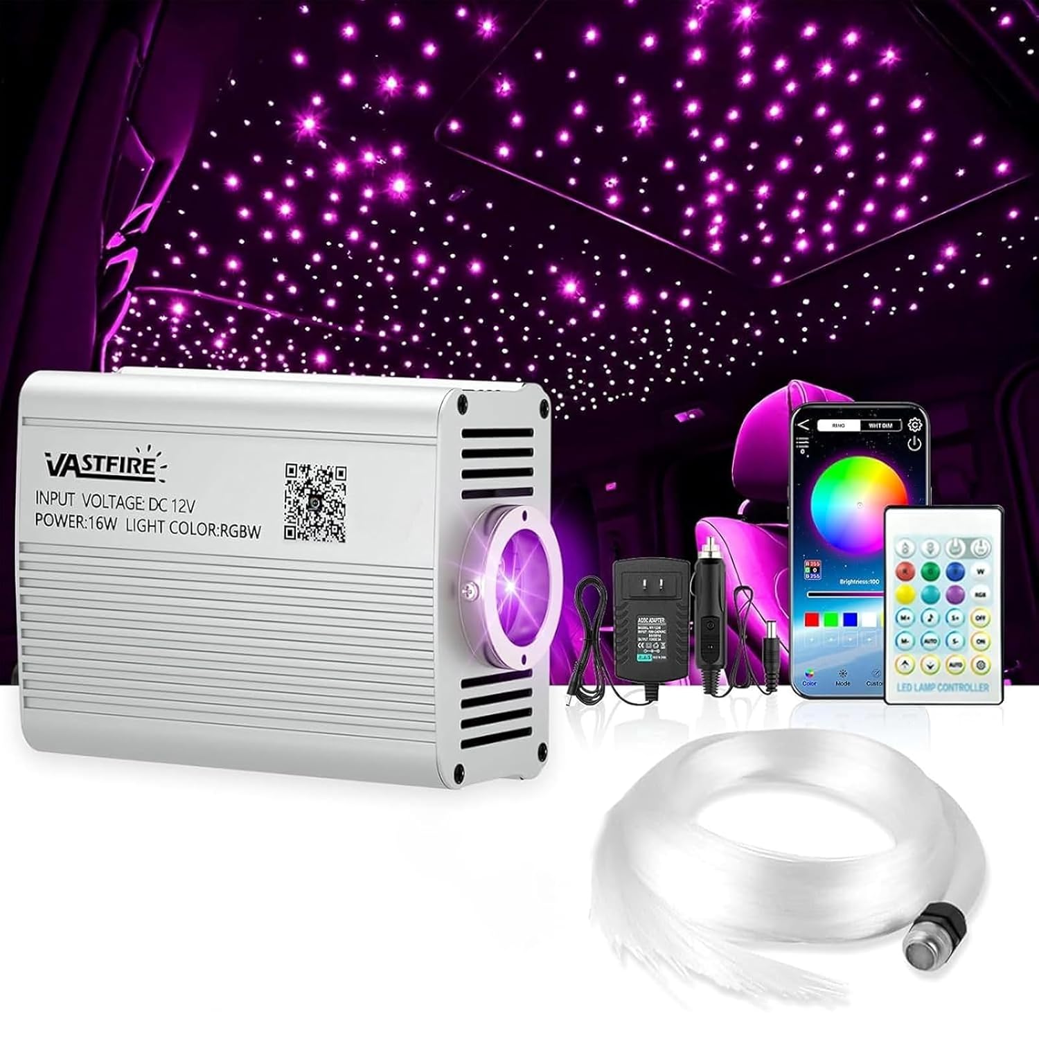 Starlight Headliner Kit - 500Pcs 0.03In 9.8Ft Fiber Optic Star Lights For Car With 16W Rgbw, Twinkle & Music Sync, App/Remote Control For Car Roof/Bedroom Ceiling