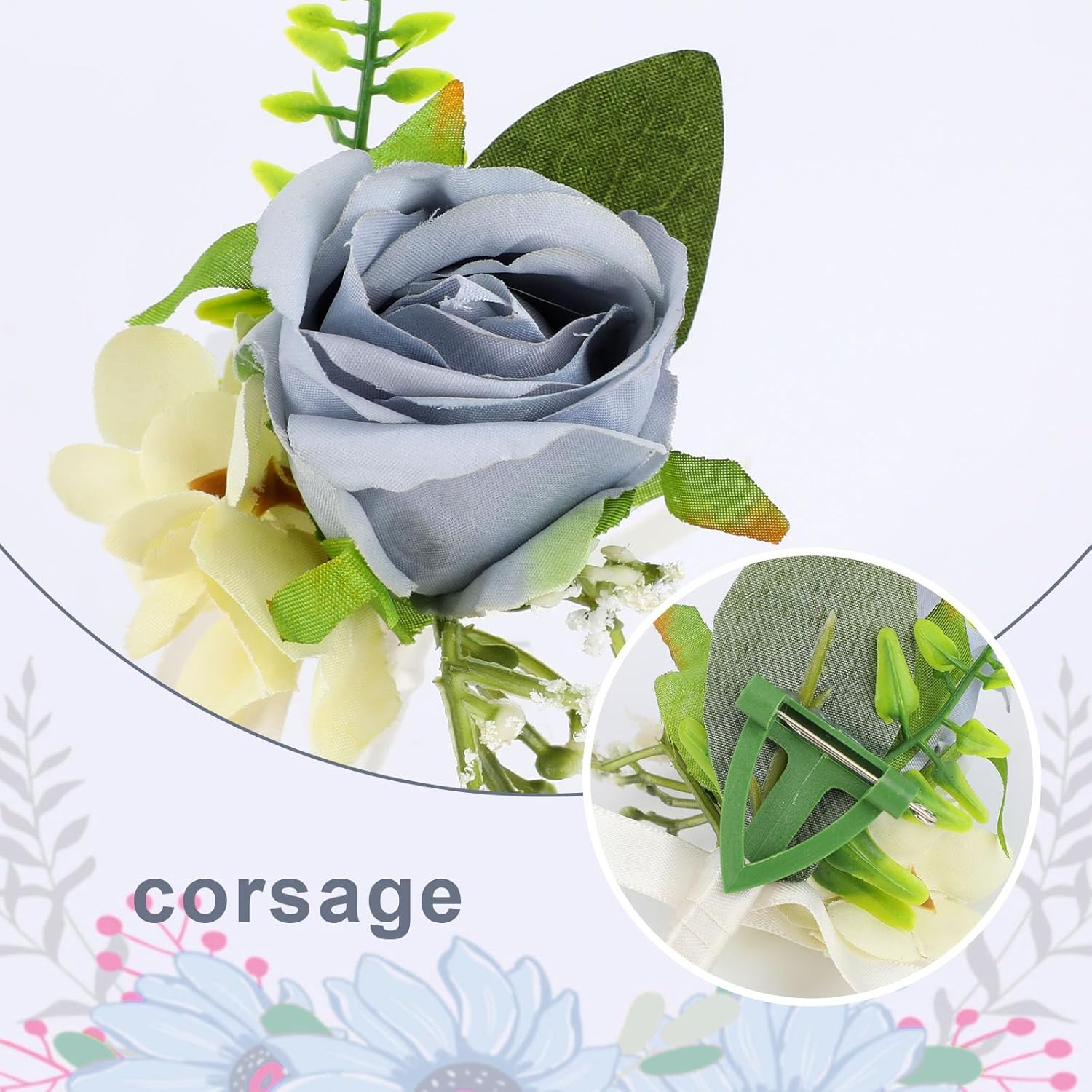 Wedding Boutonniere For Men, Rose Flower Buttonholes Artificial Groom Corsage Prom Suit Decoration For Groomsmen (Style 1)