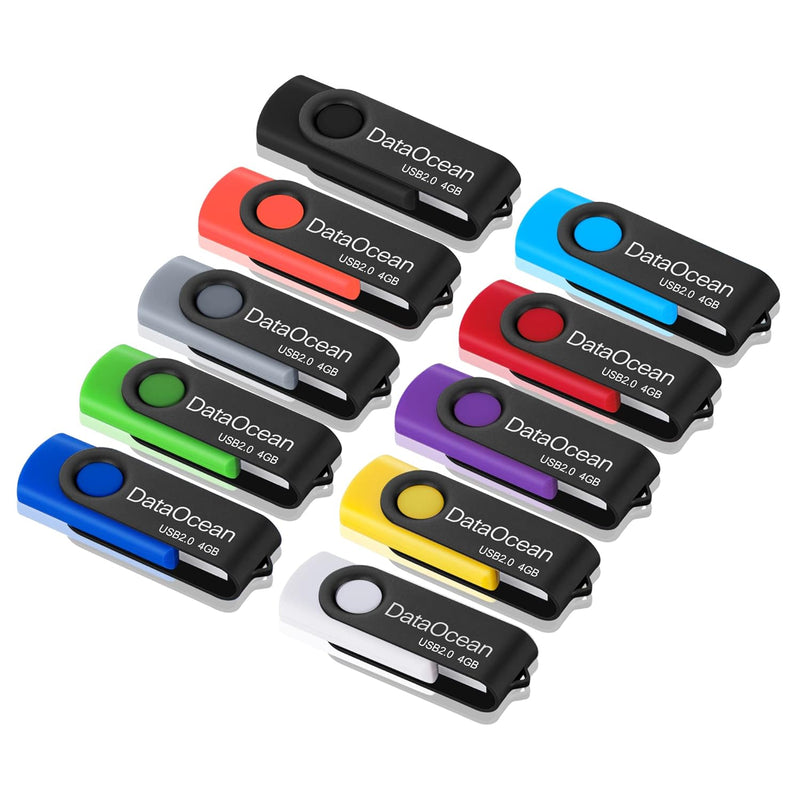 10 Pack 4Gb Usb 2.0 Flash Drive Memory Stick Thumb Drives (4Gb X 10 Mixed Colo