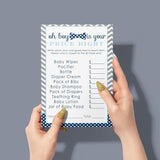 Bow-Tie Guess The Price Baby Shower Games - 25 Cards - Little Man Themed Baby Shower Game Ideas - Navy And Grey 4X6 Card Set For Boys