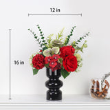 Artificial Flower In Black Glass Vase, Red Roses,Carnations, Orchids, Artificial Roses In Vase,11 X 11 X 16 Inches (Bgv-Red)