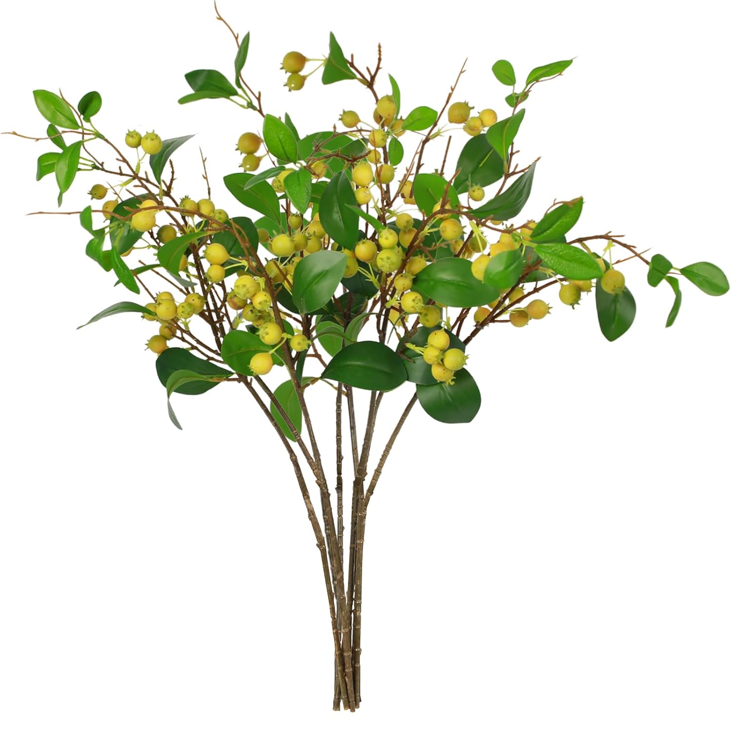 Artificial Plants Simulation Flowers Faux Berries Lifelike Hawthorn Branches For Vases- 8 Pcs -Light Green