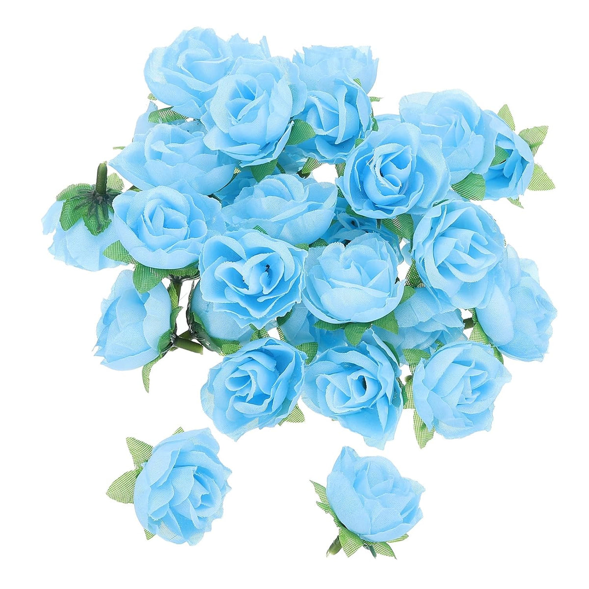 Mini Rose Artificial Flowers Bulk 1.2 Inch, 50 Pcs Silk Cloth Small Fake Flower Heads For Wedding Crafts Home Decor Decoration Party, Sky Blue