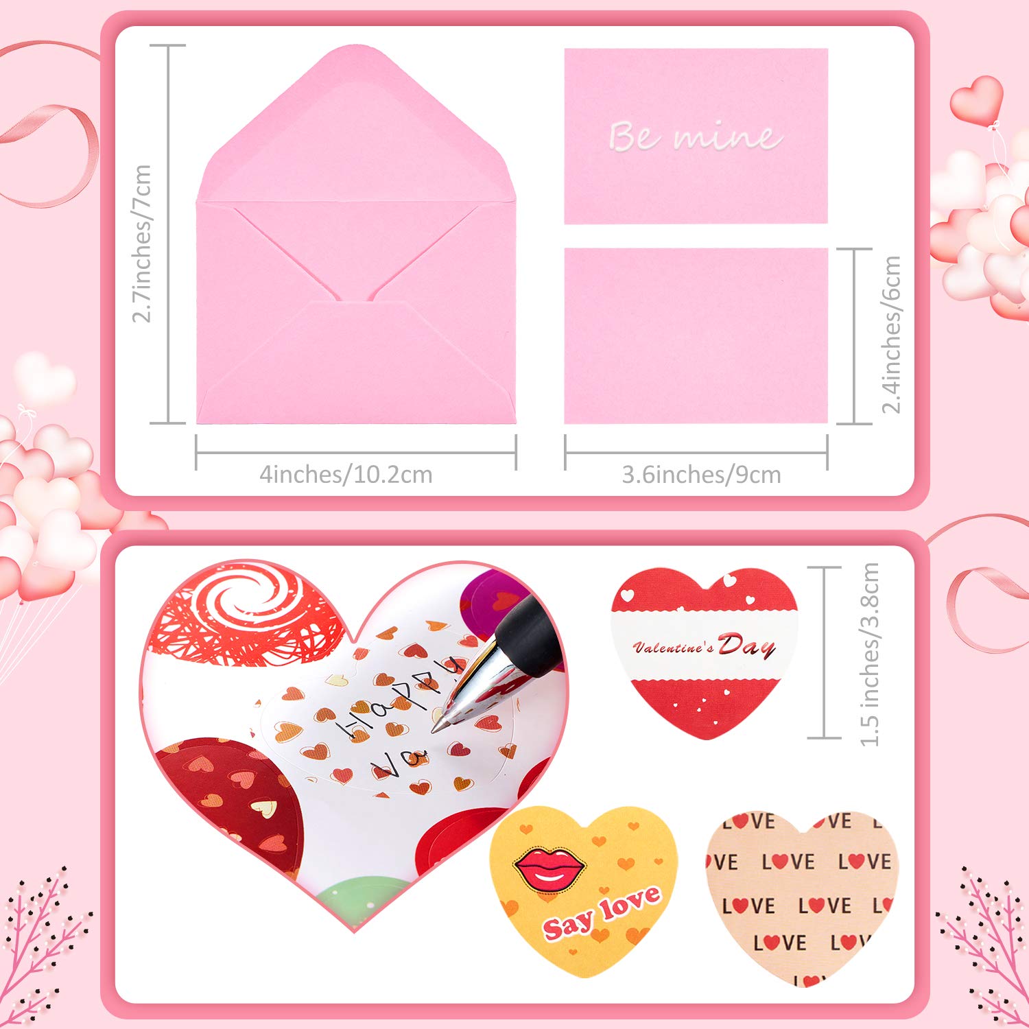 60 Set Blank Note Card Diy Greeting Cards With Mini Envelopes Matching Color Envelopes Gift In 3 Colors And Love Stickers Heart Sticker For Valentines Day Anniversary, 4 X 2.7 Inch