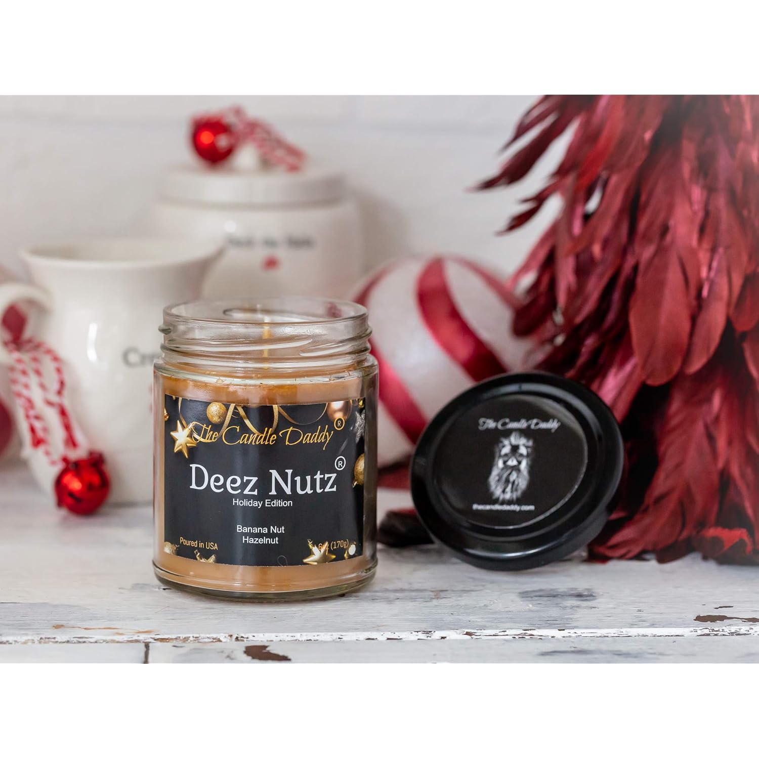 Deez Nutz Holiday Edition Candle - Funny Banana Nut Bread Scented Candle - Christmas, New Years - Long Burn Time - Hand Poured In Usa - 6Oz