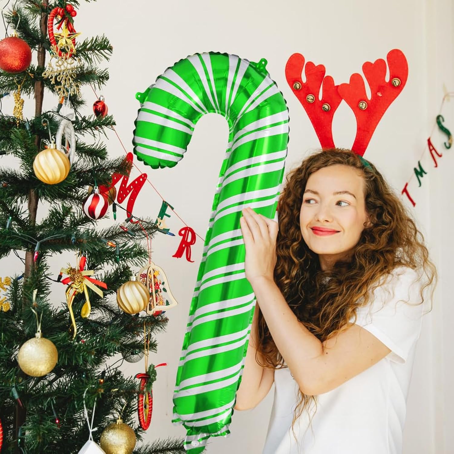 12 Sweet Xmas Candy Cane Foil Balloon, Merry Christmas Lollipop Red Green Pink Santa Canes Walking Stick Balloons For New Year Candyland Theme Baby Shower Birthday Party Decoration Supplies