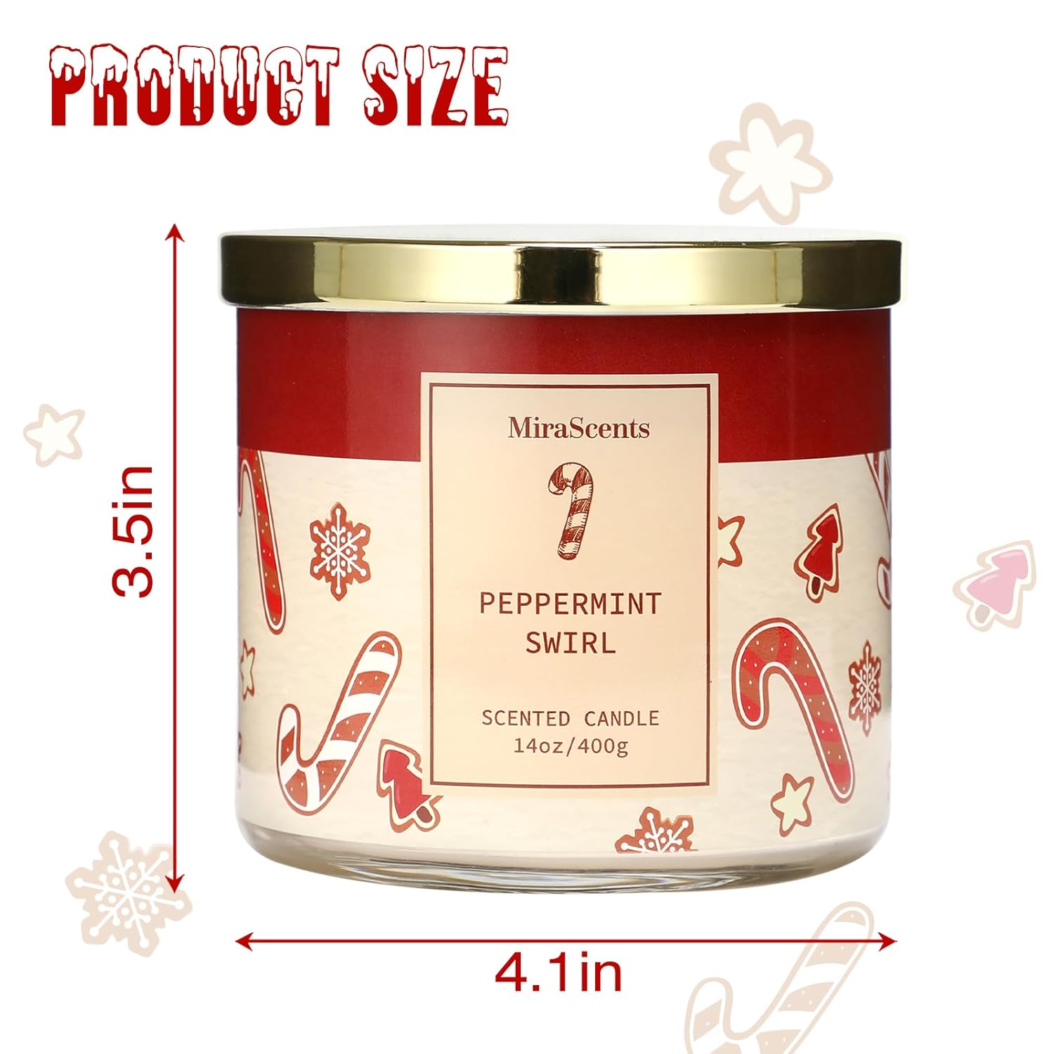 Christmas Cookie Candle, Christmas Crushed Candy Cane Scented Jar Candle, Holiday Decor Collection, Large 3 Wicks Candle, 14Oz