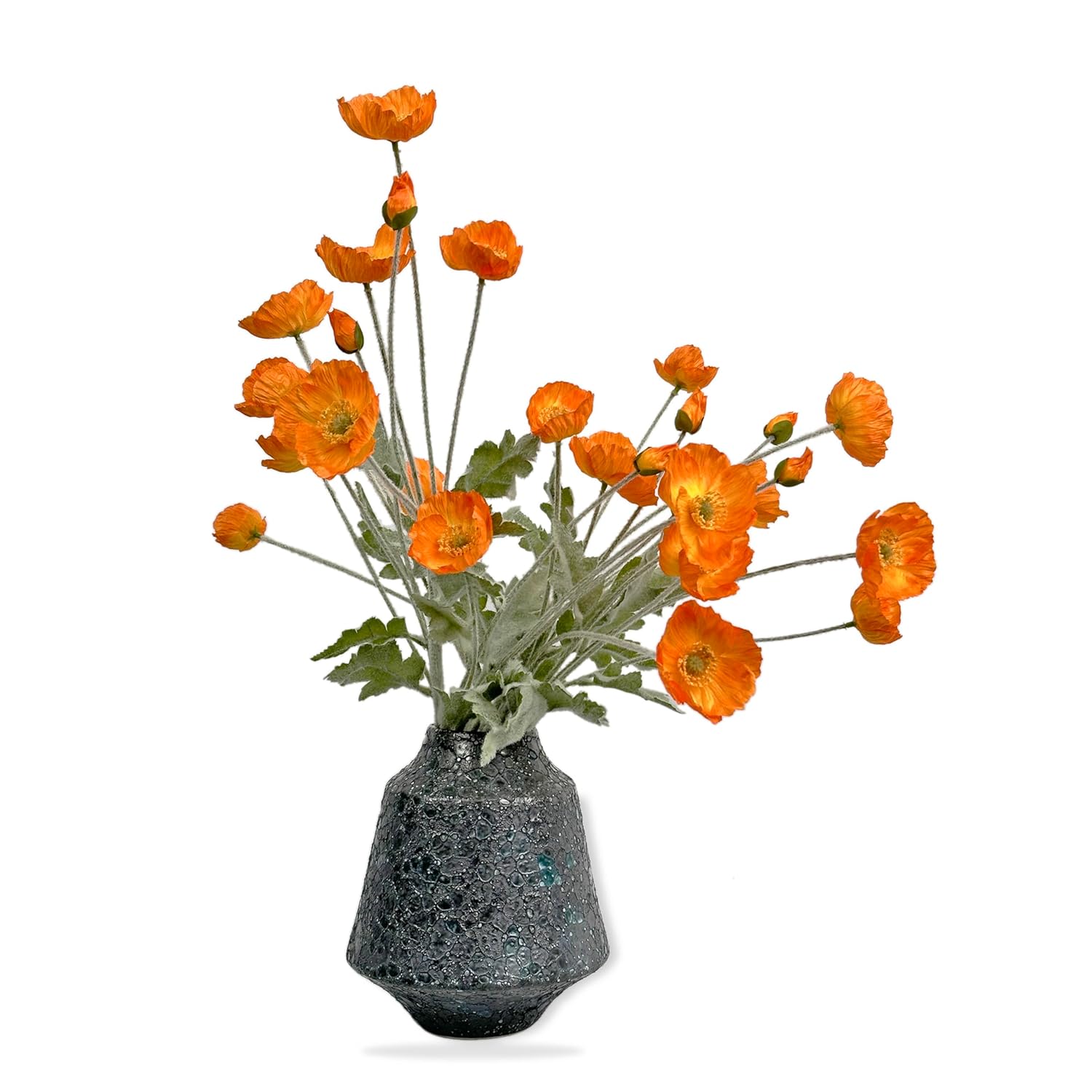 Set Of 6 Poppies Flowers Artificial Silk Flowers With Long Stems Faux Wildflowers Bouquet For Vases Oil Pastel Style For Wedding Party Indoor Home Office Decor (Orange)