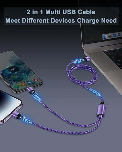 2 in 1 Lightning & USB C Fast Charging Cable for iPhone Samsung iPad Google Braided Charger Cord
