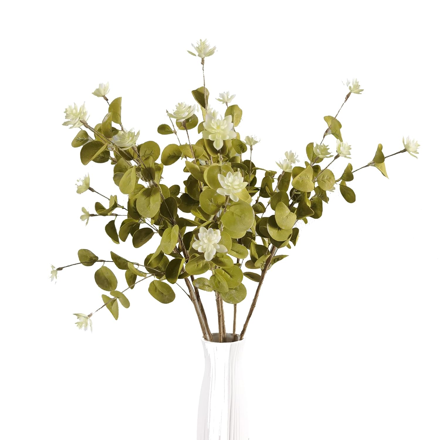 Artificial Leaf Stem Flower Little Lotus Branches Fake 6Pcs 24" Plastic Plants For Vase Stuffing Flower Arrangement Garland Wedding Bouquets Home Centerpieces Decorations (Olive Green)