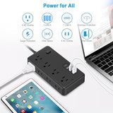 10FT Surge Protector Power Strip 8 Outlets 3 USB Ports 1 USB C Flat Plug