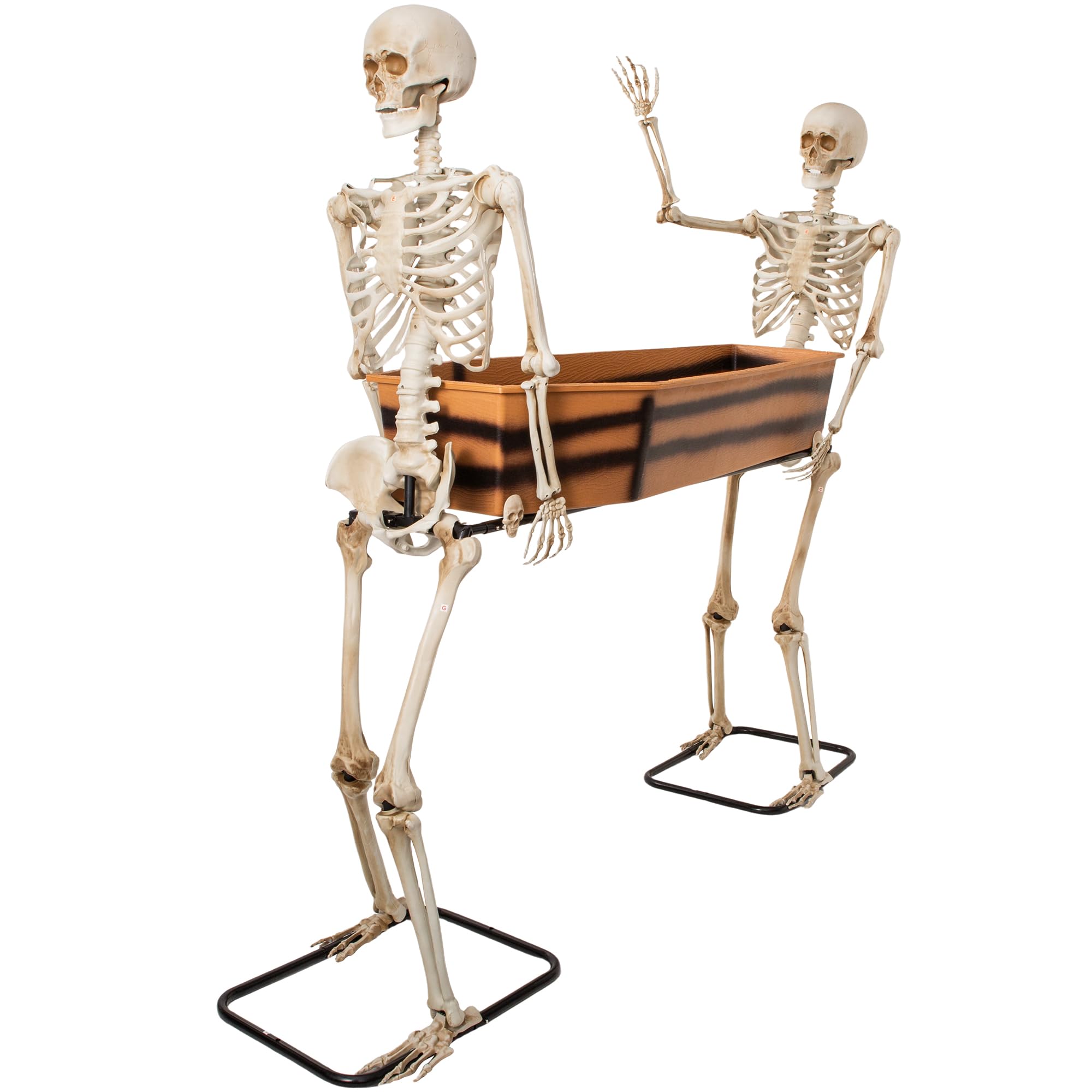 Halloween 5ft Two Skeleton Carrying Coffin Decorations, Poseable Arms Pallbearers, Life Size Skull Decor, Halloween Party Cooler Prop, Outdoor Spooky Graveyard, Indoor Haunted House, Yard Display