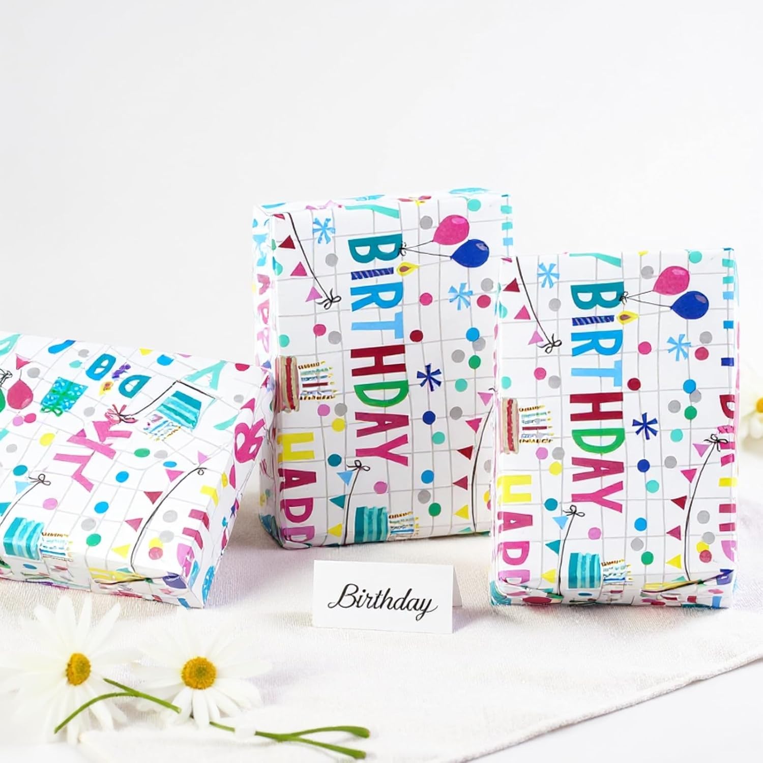 Birthday Wrapping Paper Roll, 17 Inch X 32.8 Feet, Happy-Birthday Decorative Design Gift Wrap For Birthday, Baby Shower, Holiday, Party