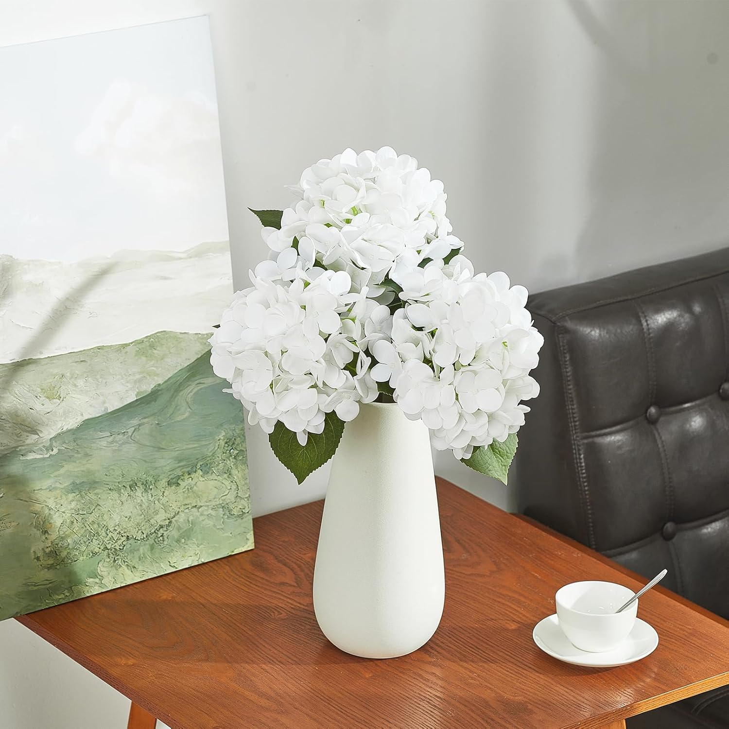 24" White Full Faux Hydrangea Flowers, Real Touch Hydrangeas Spring Flowers Artificial Silk Flowers For Home Decor Indoor Wedding Table Centerpieces Party 3 Pcs