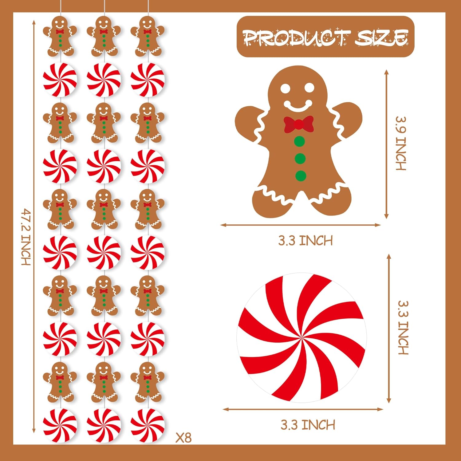 Christmas Candy Gingerbread Garlands 8-Piece Gingerbread Theme Decorations Gingerbread Man Hanging Garlands Xmas Peppermint Party Banner Decor For Xmas Winter Holiday Party Supplies