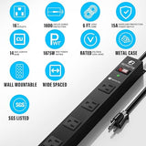Heavy Duty 16 Outlet Metal Power Strip Surge Protector 6 Foot Cord