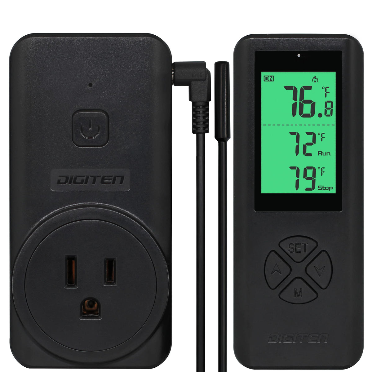 Digital Wtc200 Wireless Thermostat Plug-In Temperature Controller Outlet, Remote Temp Controller, Thermometer Heating Cooling Mode For Fan Heater Greenhouse Home Brew Reptile - Black