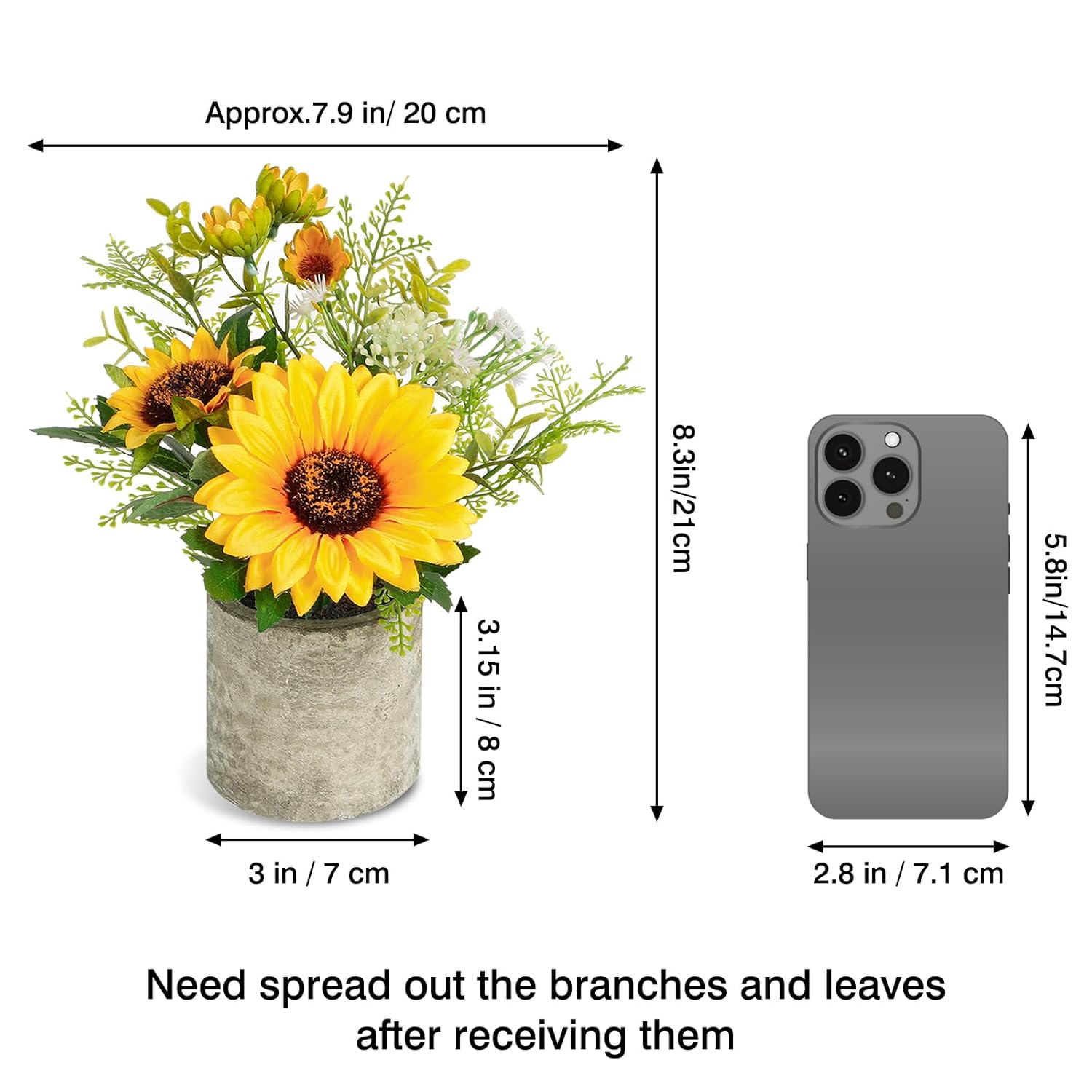 Sunflower Artificial Flowers Pot, Sunflower Decor, Yellow Fake Flower In Pots, For Home Bathroom Kitchen