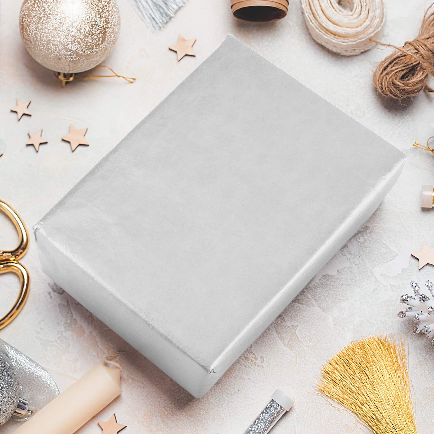 50 Sheets Silver Tissue Paper Bulk 20X14 Inch Metallic Gift Wrap Paper Gift Wrapping Accessory Wrap For Wedding Birthday Party Favor Decor Diy Fringes Shredded Fill Confetti (Silver)