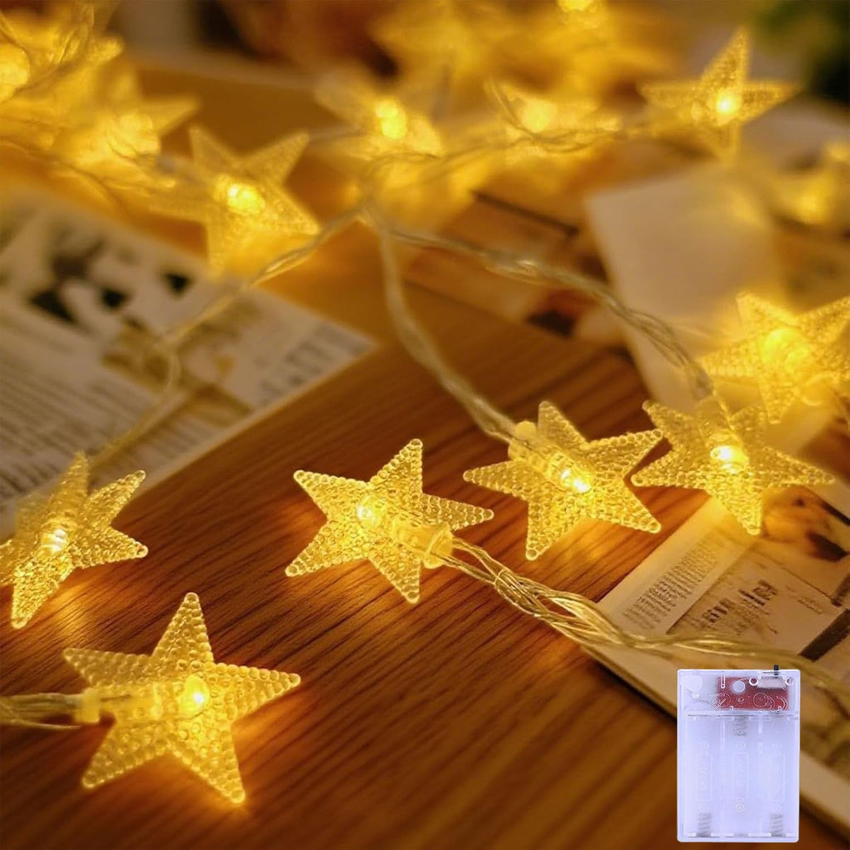 Star String Lights For Bedroom - 17 Ft 50 Led Fairy Christmas Lights Battery Operated, Indoor Outdoor Waterproof Star Tw