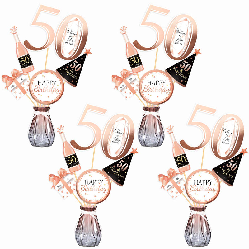 Rose Gold 50Th Birthday Centerpiece Sticks, 50Th Birthday Table Topper