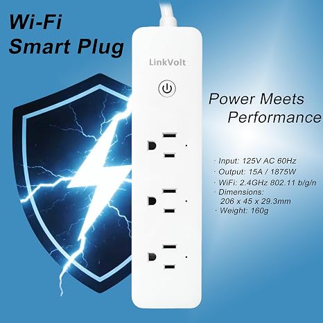 Smart WiFi Surge Protector Power Strip 3 Outlets 4 USB Ports Voice Control Alexa Google Home