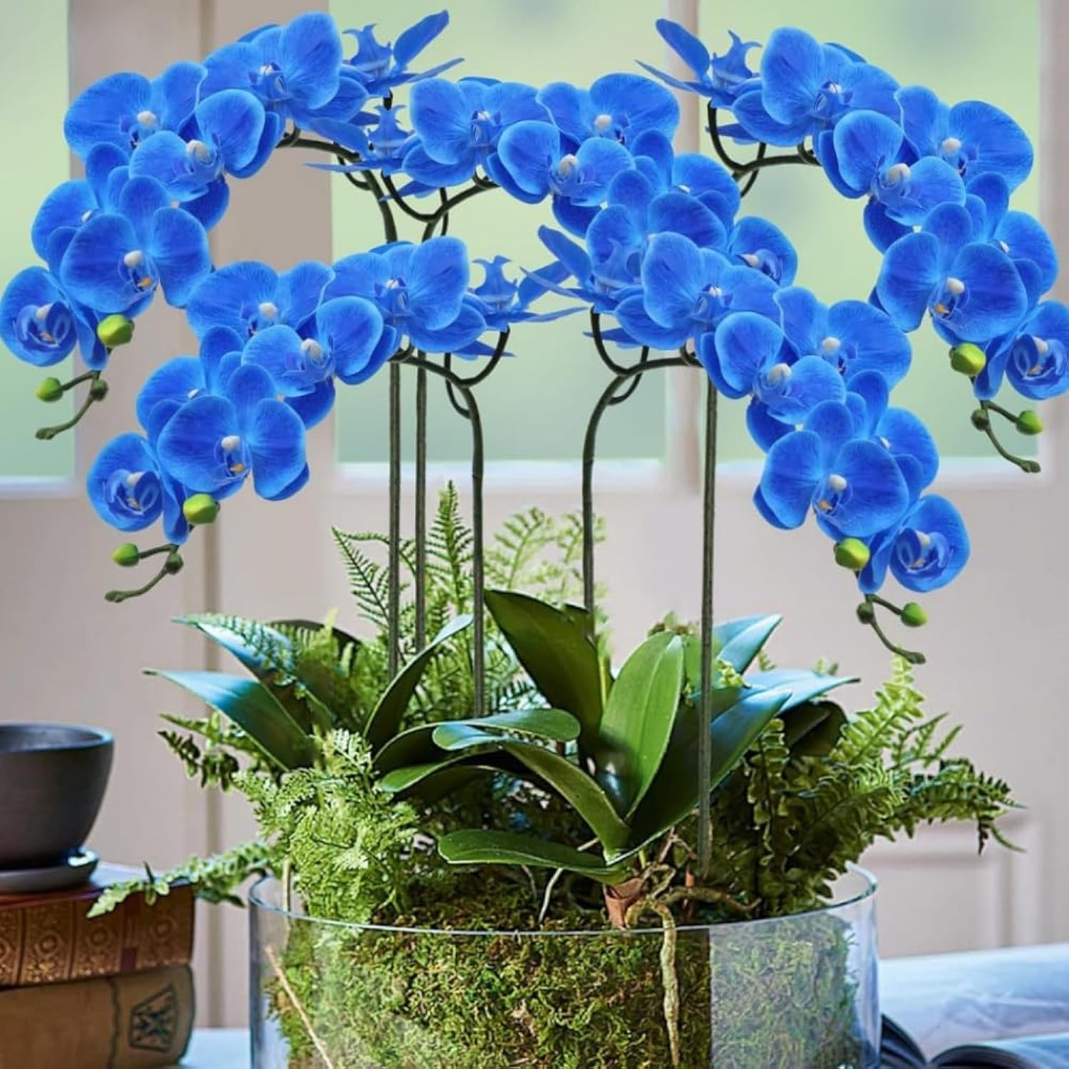 27" Artificial Orchid Stems, Set Of 6 Pcs Artificial Touch Orchid Artificial Phalaenopsis Flower Plants Home Wedding Decoration (Blue)