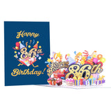 3D Pop Up Happy 86Th Birthday Card – Blue Design With Glitter Numbers, Balloons, Cakes & Gifts – Unique Bday Card For Dad, Mom, Husband, Wife, Man Or Woman – 5" X 7"