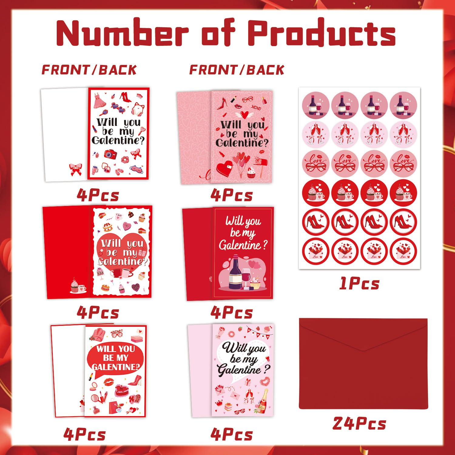 Galentines Day Cards Gifts - 24 Pack Happy Galentines Day Cards With Envelopes And Stickers, Cute Galentine Gifts For Friends Girls Women Her, Party Favors Supplies