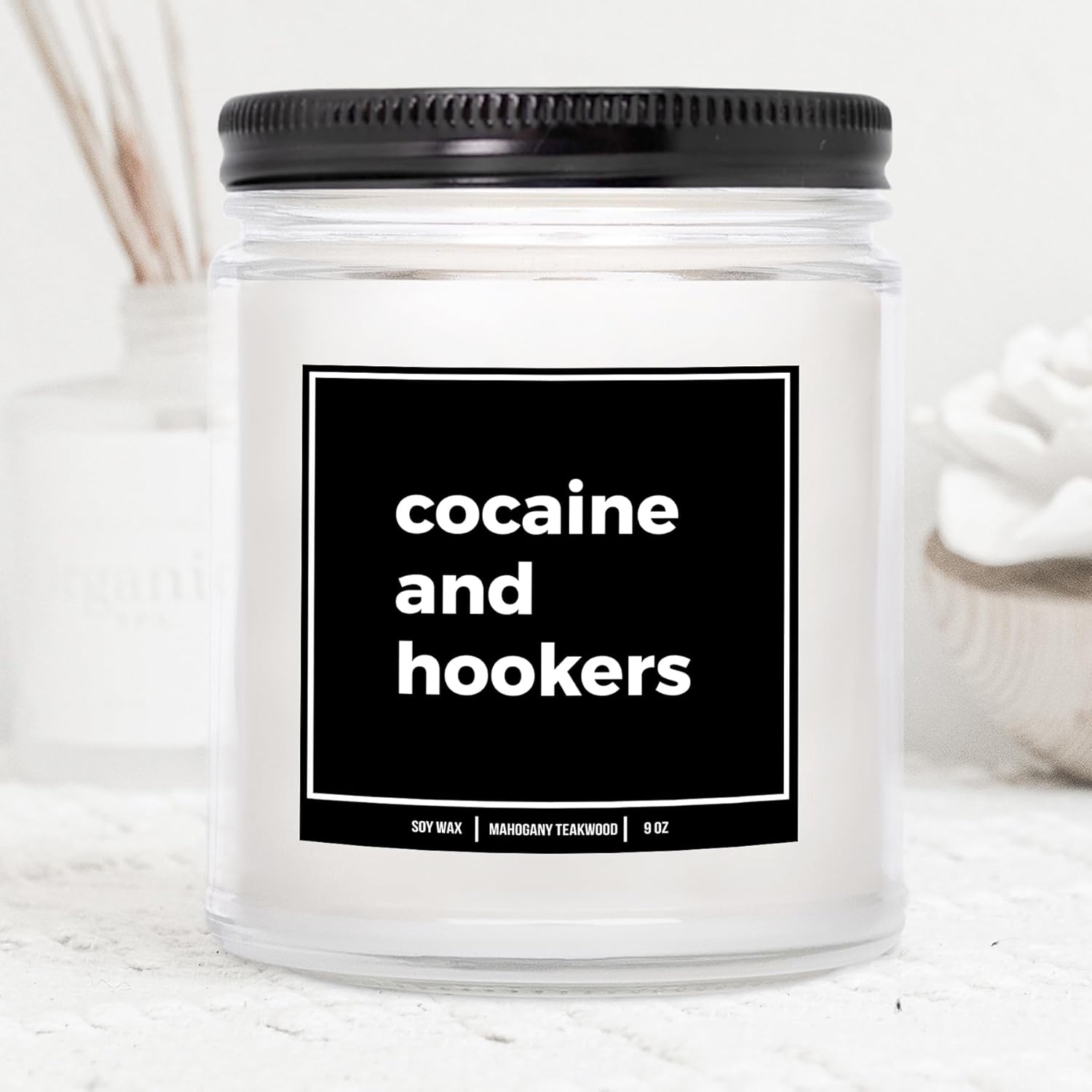 You Nique Designs Cocaine And Hookers Candle 9Oz, Adult Humor White Elephant Gifts Ideas, Funny Gag Gifts For Adults - Surprise For White Elephant Party (Mahogany Teakwood)