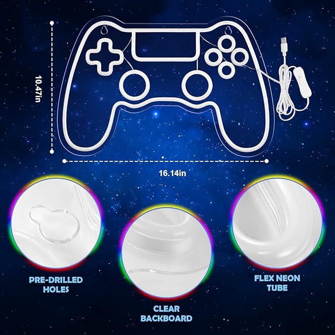 Gamer Neon Sign Game Controller LED Wall Decor Light for Gaming Room Teen Boys